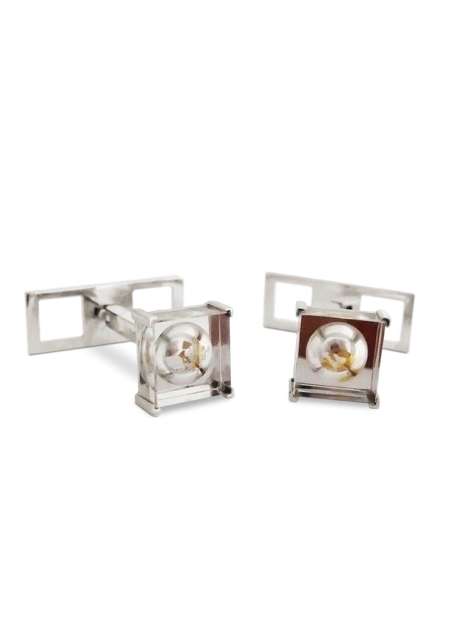 Rock crystal and gold leaf cufflinks